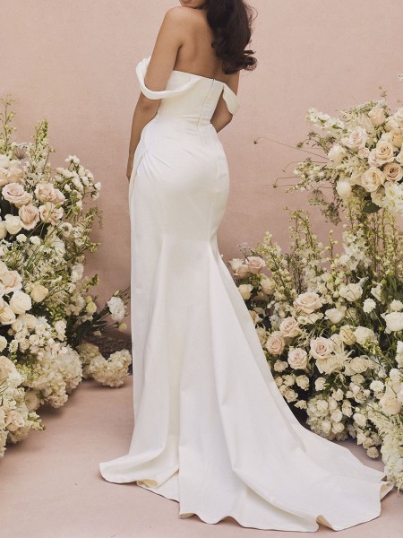 Askılı Yırtmaç Detaylı Drape Gelinlik